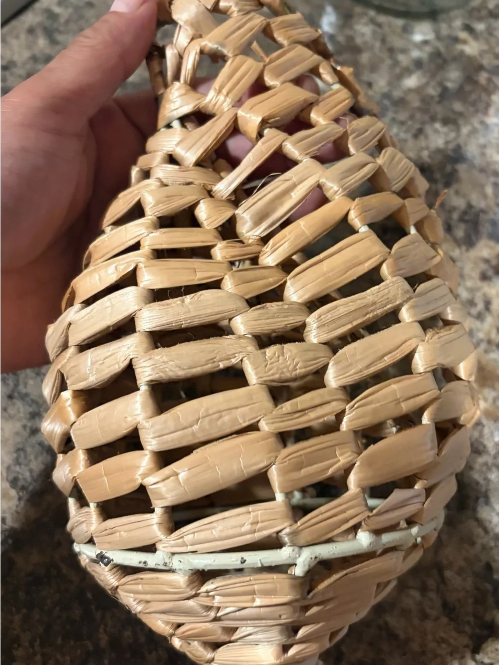 Vintage Conch Seashell Woven Basket on Wire Frame